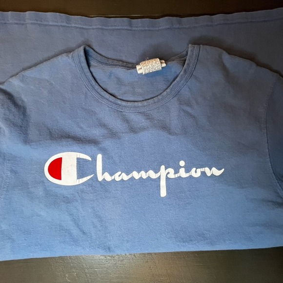 Vintage 90s - Y2K Champion Spellout T-shirt L Blue - Picture 1 of 6